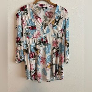 Cocomo Floral Blouse - Blue, Pink, Cream